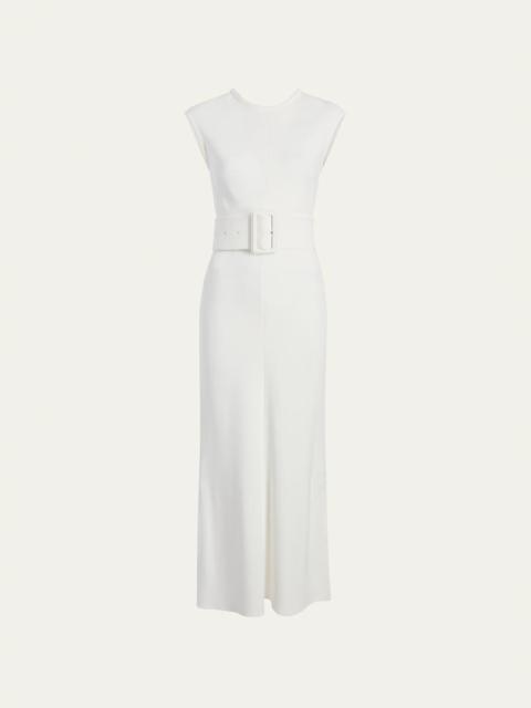 Another Tomorrow Belted Bias Midi Dress