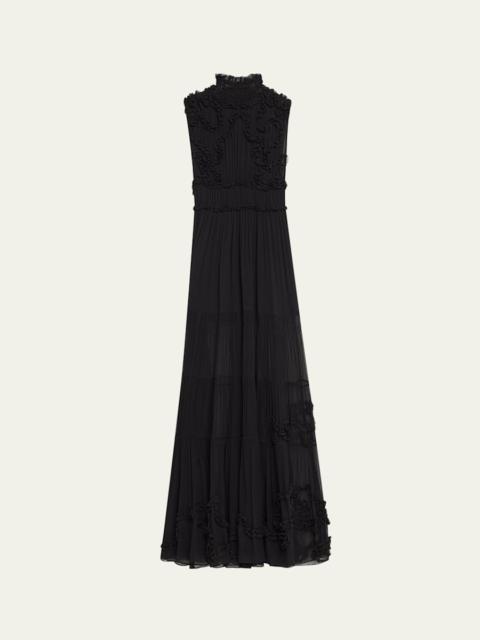 ULLA JOHNSON Verona Smocked Silk Turtleneck Gown