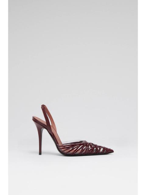 Amina Muaddi LORI SLING 105 WINE PATENT