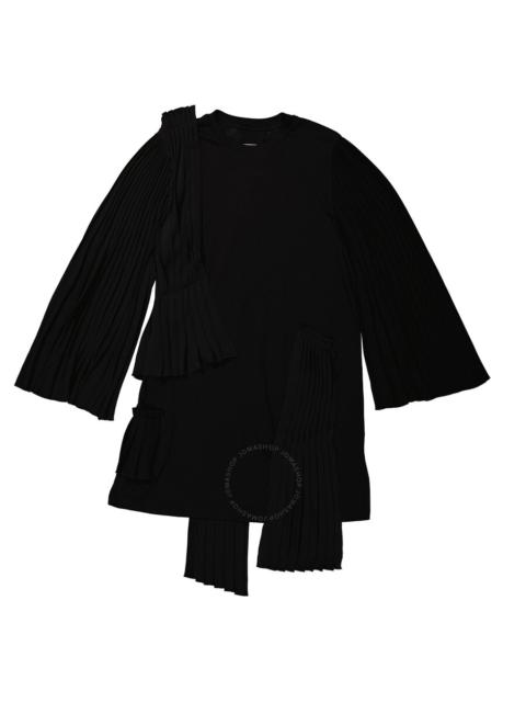 MM6 Ladies Black Asymmetrical Pleated Cotton Jersey Dress