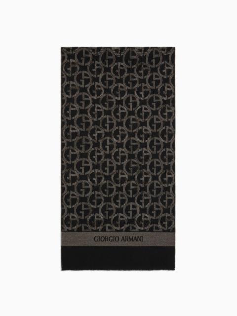 GIORGIO ARMANI Wool scarf with jacquard monogram