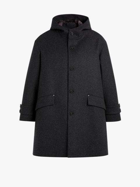 HUMBIE HOOD CHARCOAL WOOL OVERCOAT