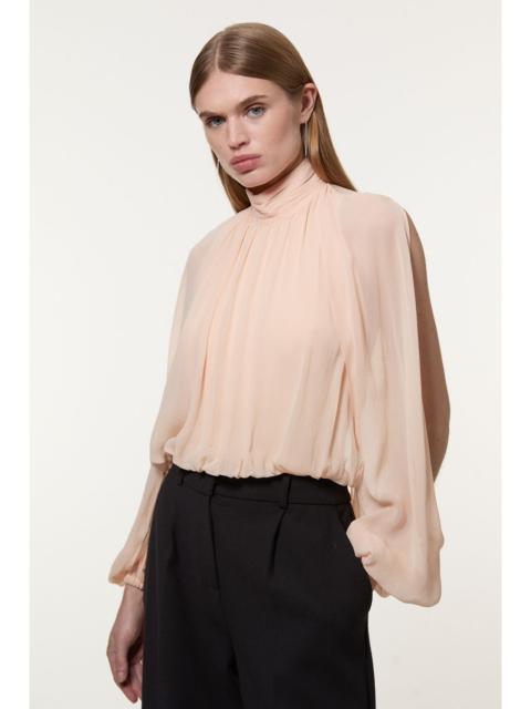 KAREN MILLEN Viscose Georgette Cady Lace Insert Bodysuit