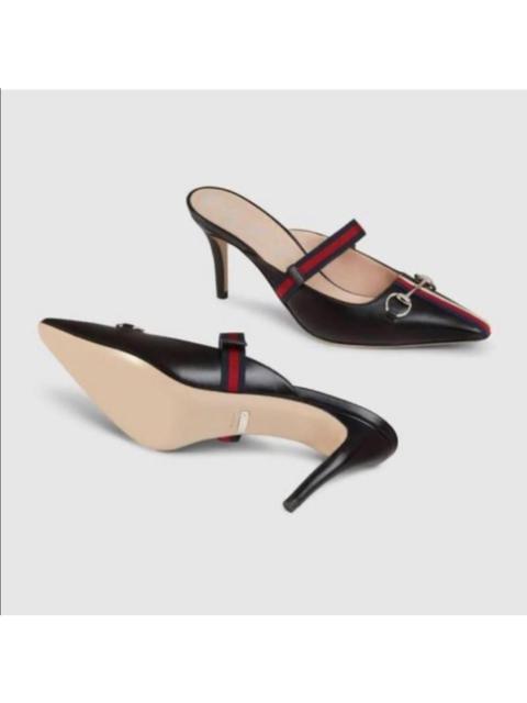 Gucci Horsebit Web Leather Slide Sandals