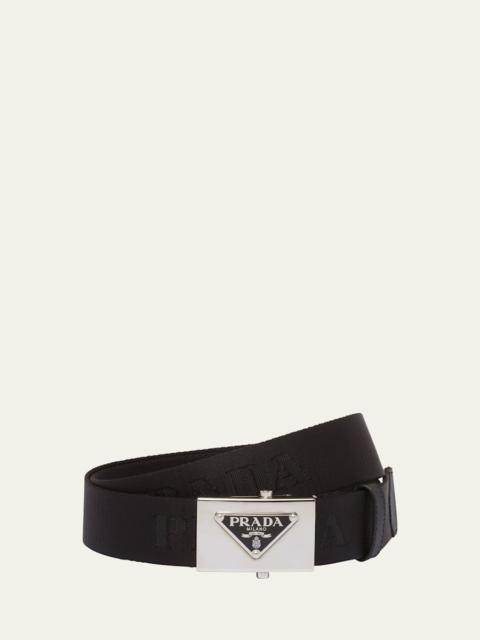 Prada Men's Triangle Logo Nylon Belt