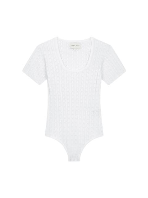 Loulou de Saison Silas Ribbed Knit Lace Bodysuit ivory