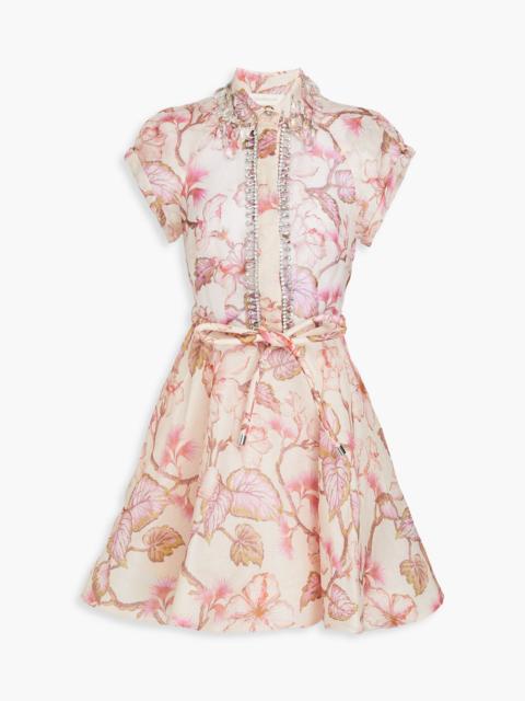 Zimmermann Crystal-embellished floral-print linen and silk-blend gauze mini dress
