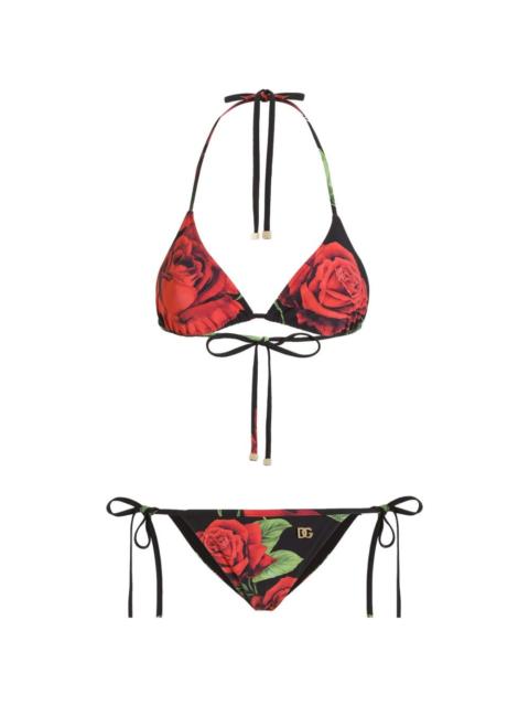 Dolce & Gabbana Dolce & Gabbana Women Rose Print Triangle Bikini Set