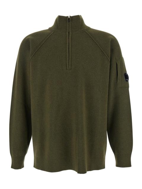 C.P. Company C.P. Company Men Green Turtleneck Sweater With Logo Plaque On The Sleeve In Wool Man