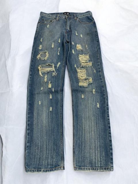 Other Designers Japanese Brand - Nylaus Distressed Rusty Denim Heavy Stitching Font Y2K