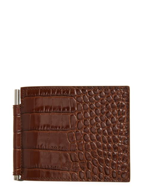 TOM FORD TOM FORD Croc Embossed Leather Bifold Wallet in Caramel at Nordstrom