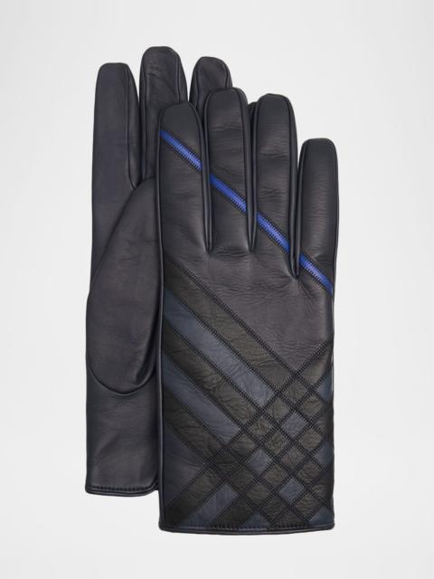 Burberry Men's Intarsia Check Leather Gloves