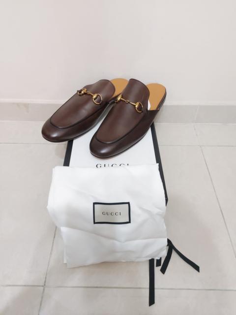 GUCCI Princetown Horsebit Brown Leather Loafers Slippers