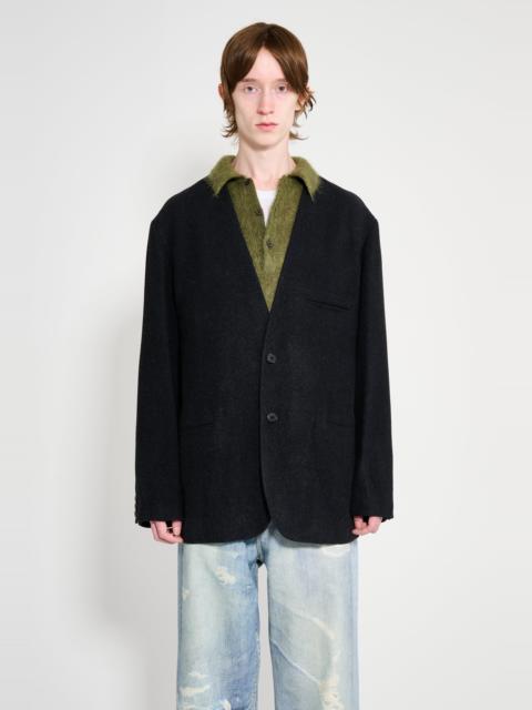 A.PRESSE A.PRESSE SILK CASHMERE TWEED COLLARLESS JACKET CHARCOAL