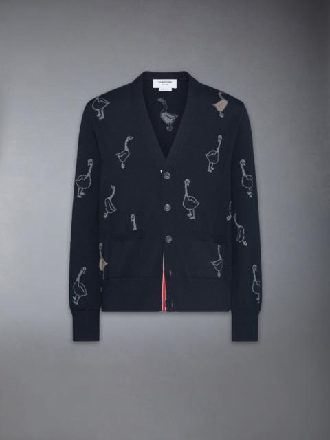 Thom Browne GEESE INTARSIA MERINO WOOL RELAXED FIT V NECK CARDIGAN