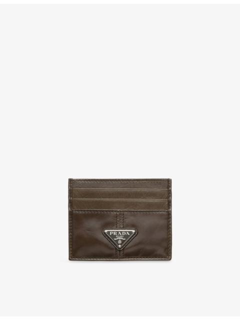 Prada Enamelled-Logo Leather Card Holder