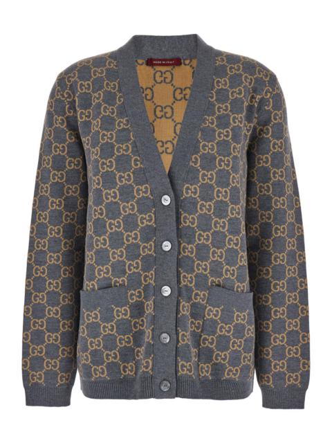 GUCCI Gucci Women Grey Reversible Cardigan With V Neck In Gg Canvas Woman