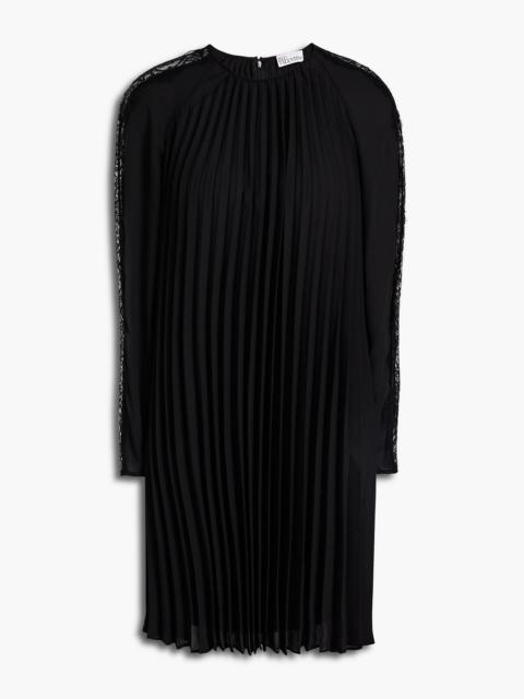 REDValentino Lace-trimmed pleated crepe mini dress