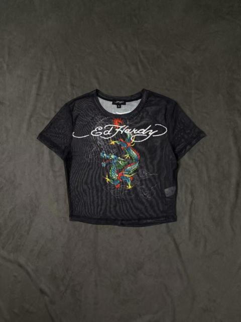 Other Designers Deadstock Ed Hardy Dragon Print Mesh Black Shirt Small