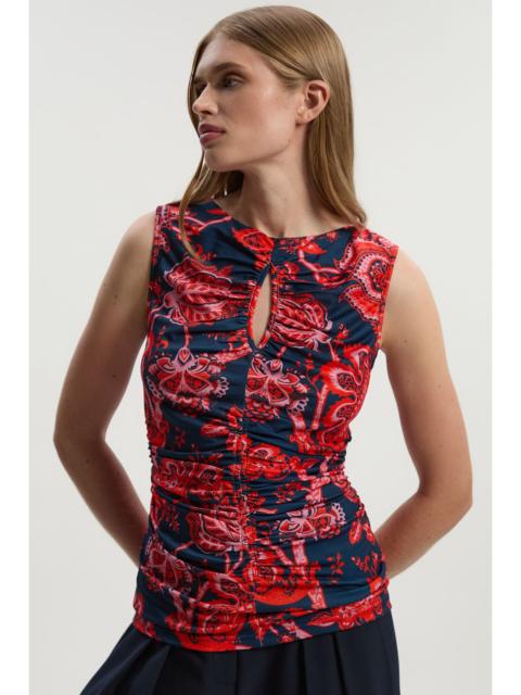 KAREN MILLEN Paisley Floral Jersey Crepe Cut Out Neck Top
