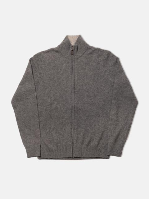 J. PRESS GREY CASHMERE FULL-ZIP CARDIGAN SWEATER - TRIM FIT