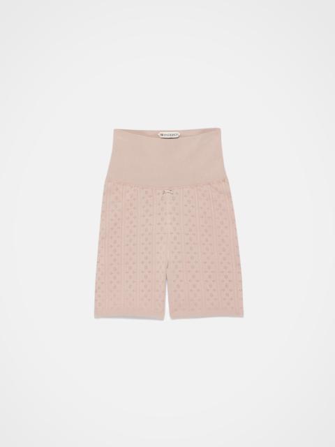JW Anderson KNITTED POINTELLE FITTED SHORTS IN TAUPE