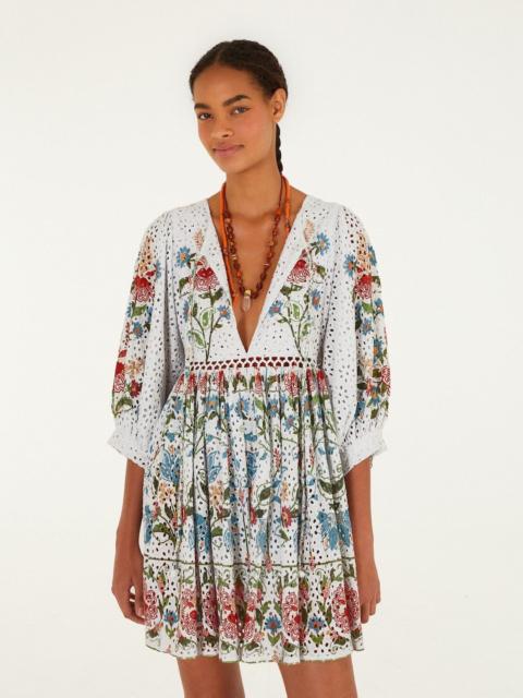 FARM RIO Off-White Stitched Garden Mini Dress