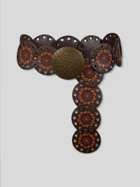 Etro LEATHER BELT WITH PRINT AND STUDS