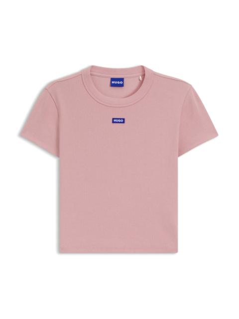 HUGO LOGO-BADGE SLIM-FIT T-SHIRT IN STRETCH COTTON