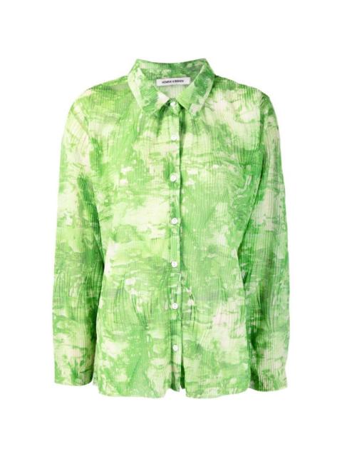 HENRIK VIBSKOV SHORT MESH PLISSÉ SHIRT - GREEN RIDDLE