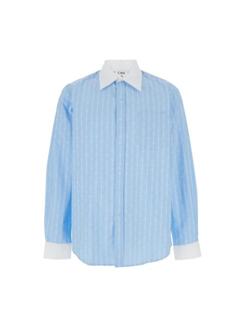 CASABLANCA 'laurel' Light Blue Shirt With Pointed Collar And All-over Logo Print In Cotton Man