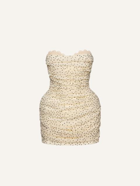 MAGDA BUTRYM Strapless ruched silk mini dress in cream dots