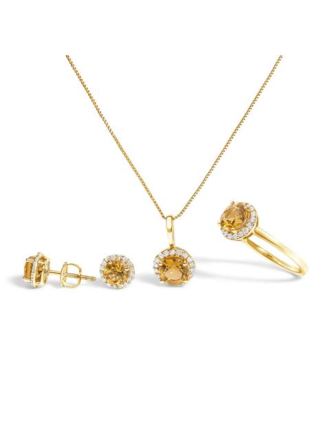 Other Designers Haus of Brilliance 10K Yellow Gold Orange Citrine and 3/8 Cttw Diamond Halo Jewelry Set