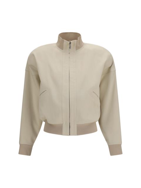 GUCCI Gucci Silk Poplin Zip Bomber Jacket Ecru