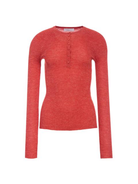 GABRIELA HEARST Anges Knit Henley in Antelope Orange Cashmere Silk with Hemp