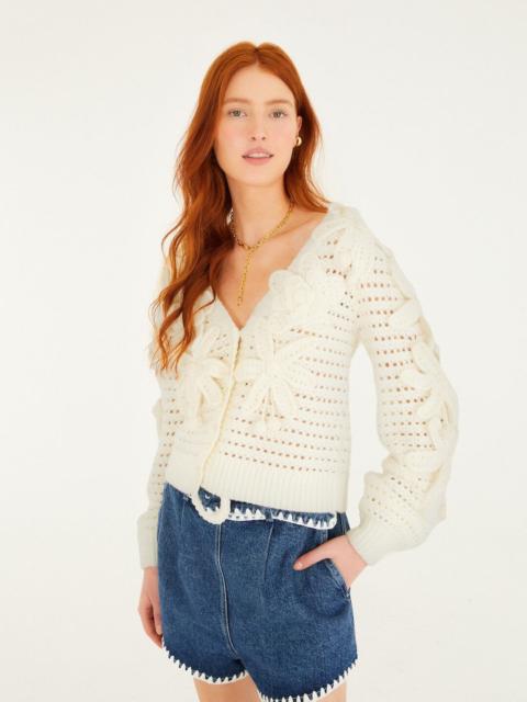 FARM RIO Off-White Crochet 3D Flowers Knit Cardigan