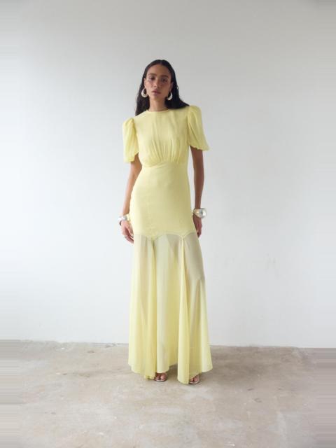 De La Vali AGUA MAXI DRESS IN BABY YELLOW CRINKLE CHIFFON