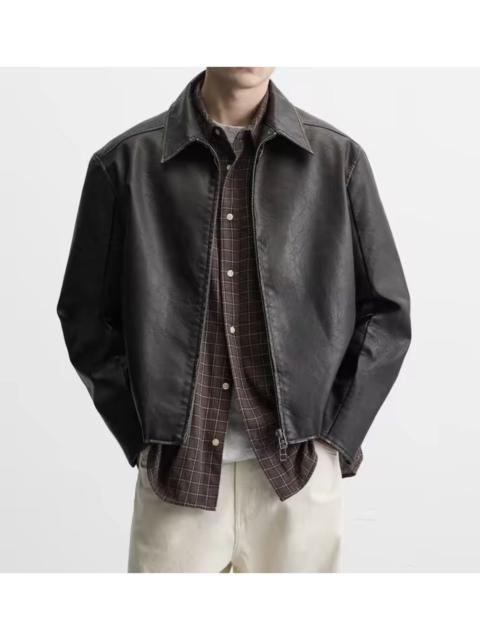 Other Designers Japanese Brand - Boxy Vegan PU Leather Collar Jacket - Minimalist Streetwear