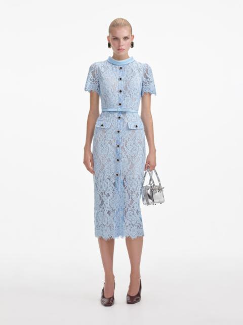 self-portrait Blue Lace Button Midi Dress