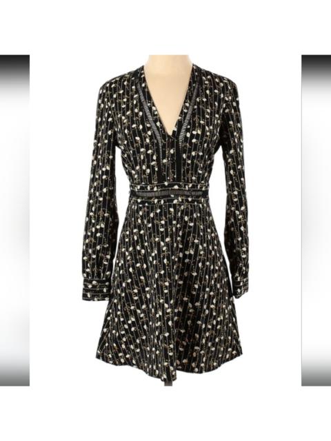 Other Designers TOPSHOP Perforated Cutouts Vneck Long-sleeved Pinstripe Floral Dress 4 EUC