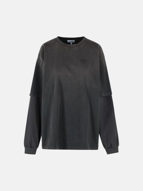 GANNI GRAY COTTON T-SHIRT