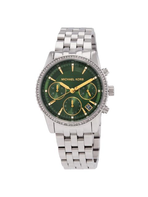 MICHAEL KORS Michael Kors Bryant Pave Chronograph Quartz Crystal Green Dial Ladies Watch MK7583
