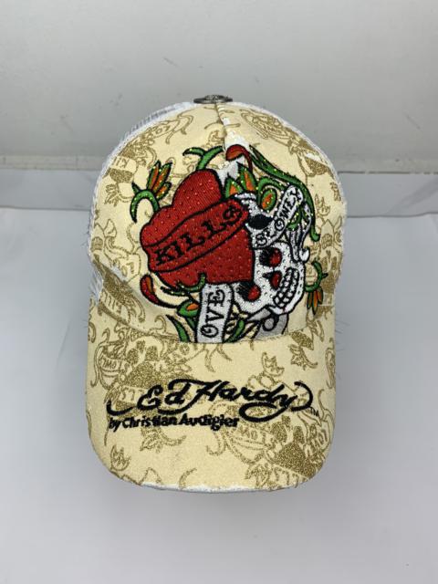 Other Designers Vintage - Vintage Ed Hardy Embroided Skull Love Trucker Cap