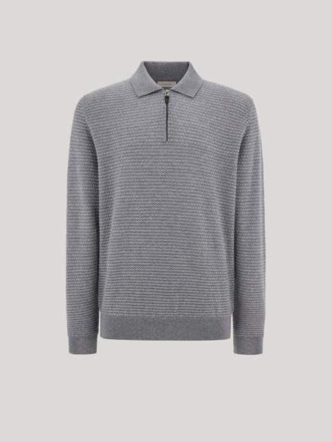 Canali ZIP POLO IN LIGHT GRAY EXTRAFINE MERINO WOOL