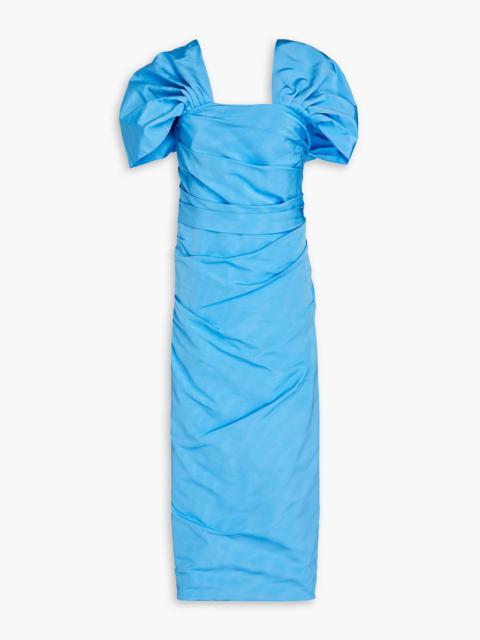 Oscar de la Renta One-shoulder draped cotton-blend faille midi dress