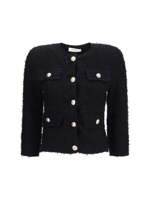 Balmain Balmain Double-breasted Tweed Cropped Jacket Noir