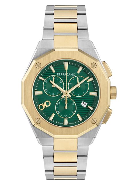 FERRAGAMO FERRAGAMO Edge Chronograph Two-Tone Bracelet Watch, 42mm in Two Tone at Nordstrom