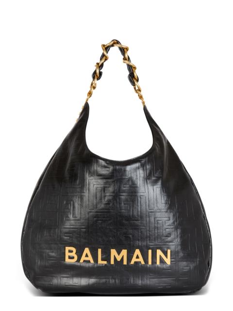 Balmain Balmain 1945 Soft Monogram Embossed Leather Hobo Bag in 0Pa Black at Nordstrom