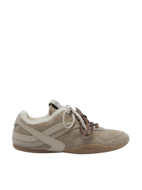 Miu Miu Miu Miu Women Gymnasium Suede And Shearling Sneakers