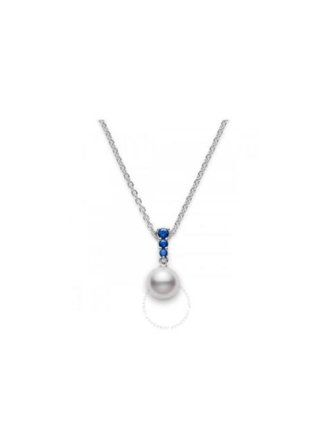 MIKIMOTO Mikimoto Akoya Pearl & Blue Sapphire Pendant Necklace in 18K White Gold 8mm